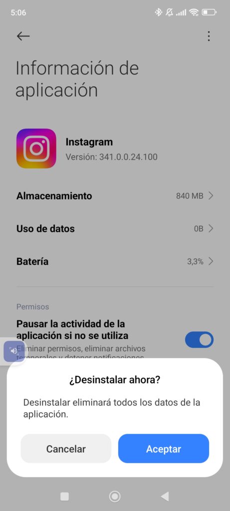 Desinstala la Aplicación Instagram